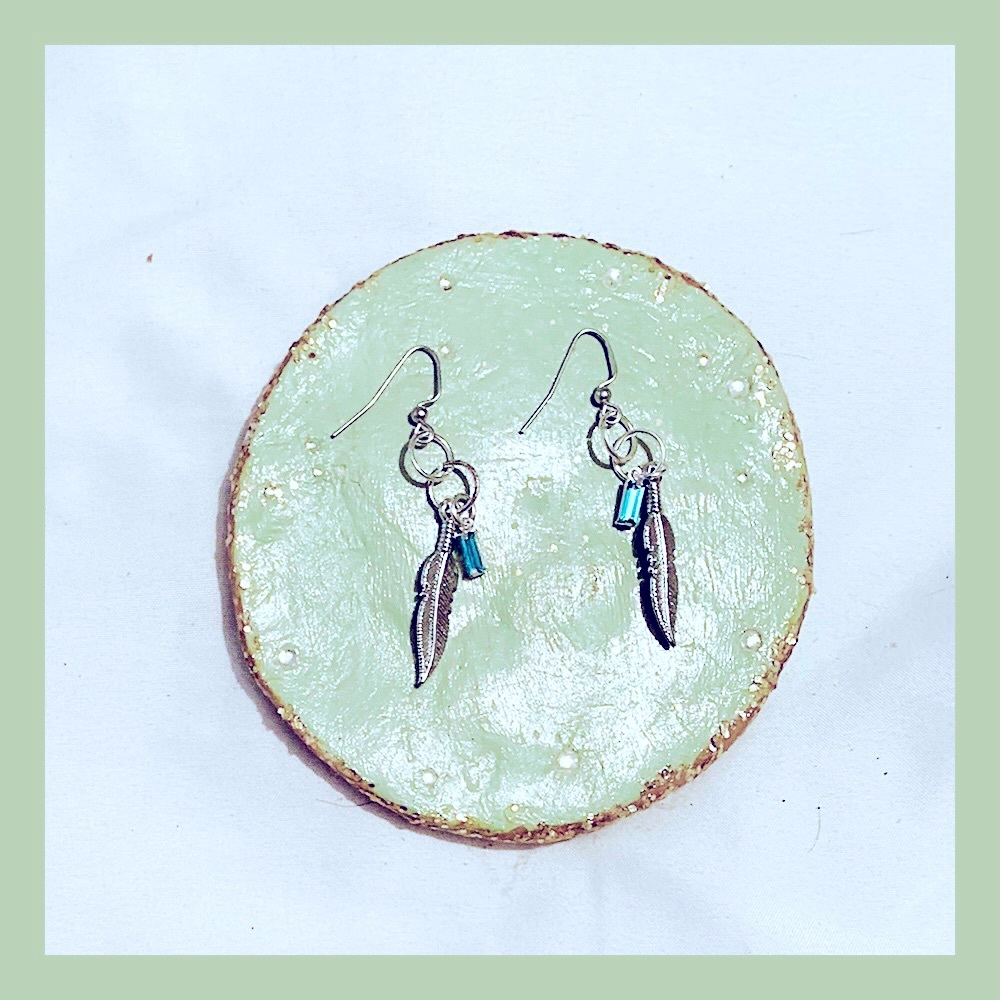 3/$30 EARRING BUNDLES! Handcrafted Boho Silver Feather Earrings with Blue Charm